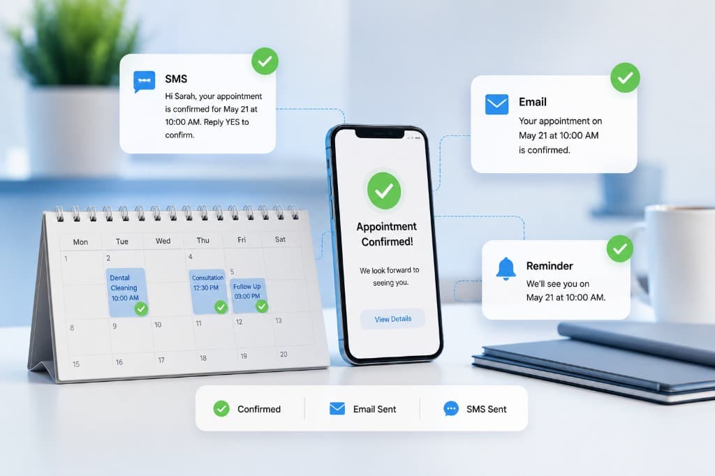 Automated SMS and email appointment confirmations on mobile