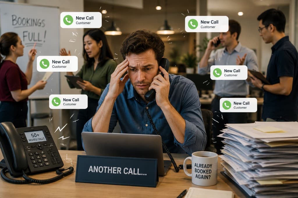 Stressed staff overwhelmed by constant booking calls and manual scheduling