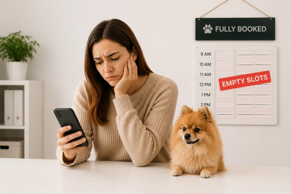 Frustrated pet owner unable to find an available grooming or vet appointment slot