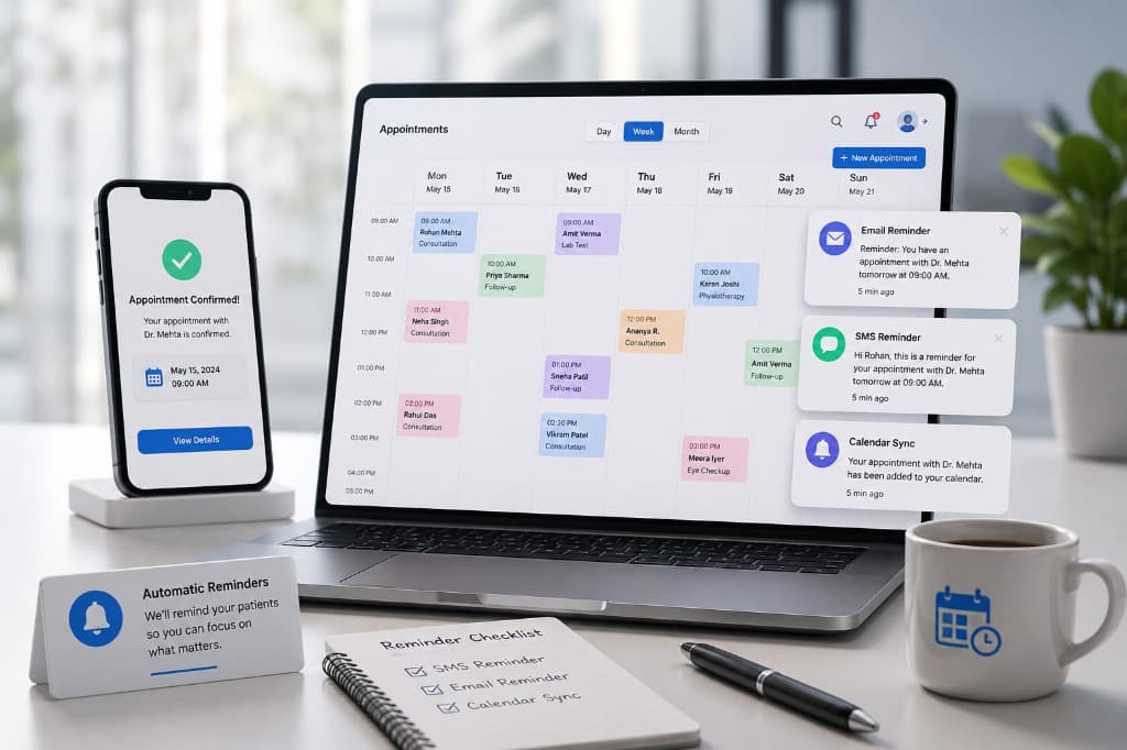 Automated SMS, email, and calendar reminders for patient appointments