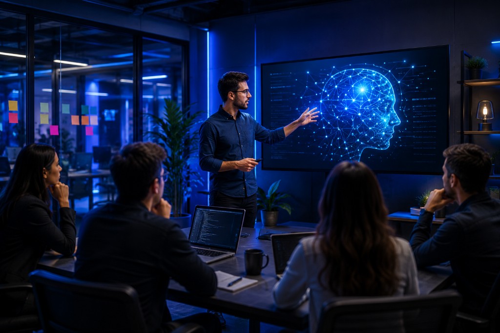AI team presenting neural network solutions